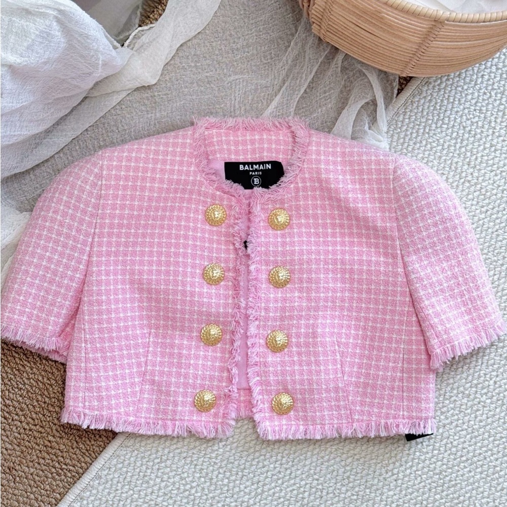 Authentic Balmain Pink Blazer with Gold Buttons
